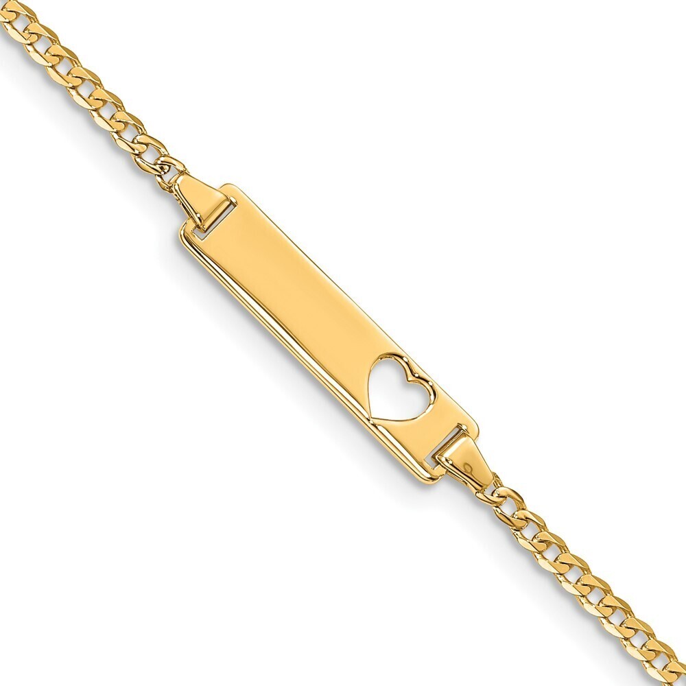 14k Yellow Gold Cut-out Heart Curb Link Id Bracelet